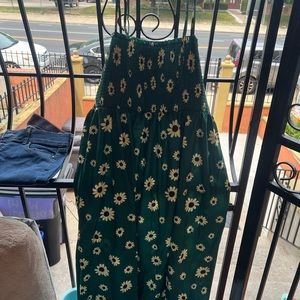 Emerald green polyester little sheer with yellow sunflowers all occasion dress.